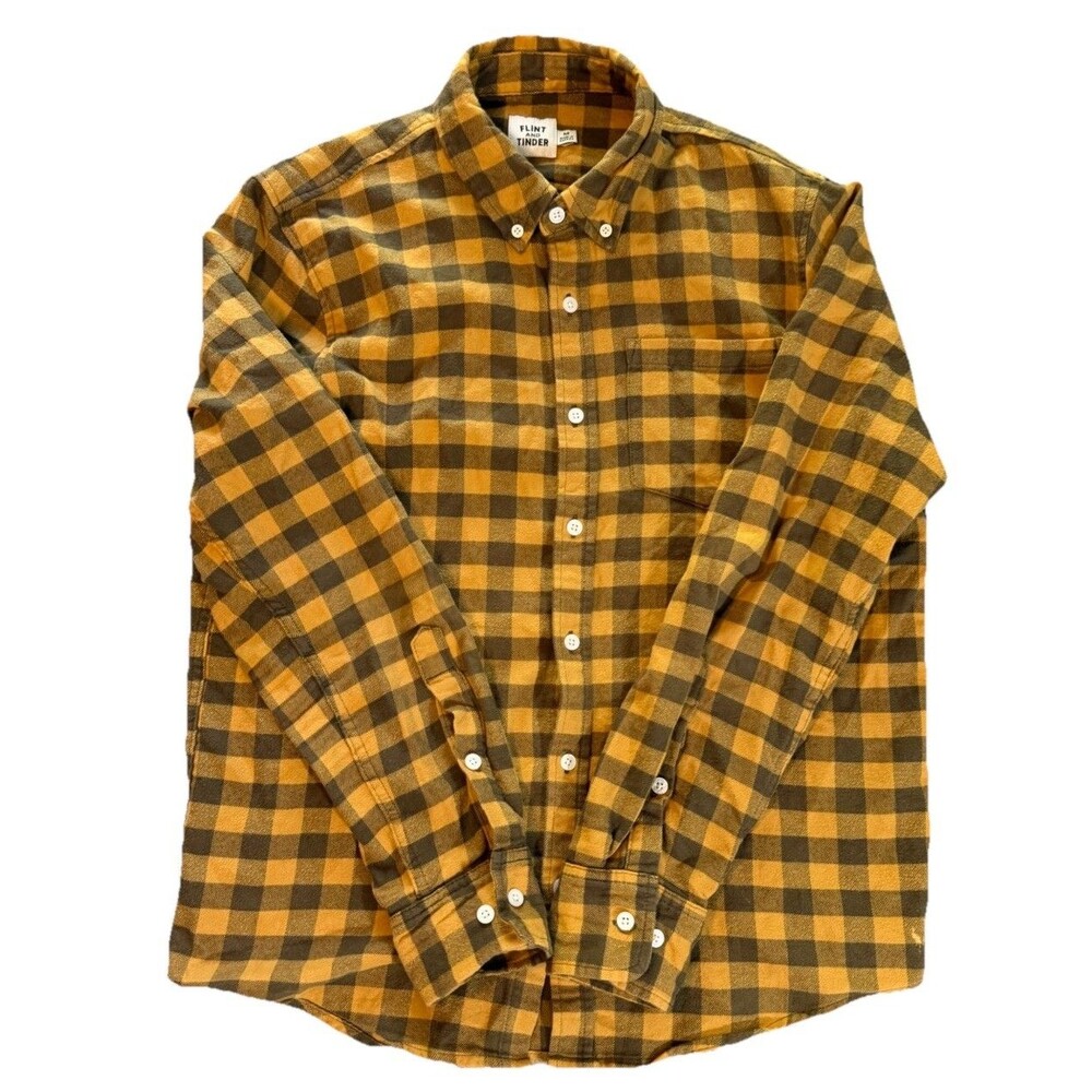 Flint and Tinder Mens Flannel Shirt Medium Mustard Yellow Plaid Made in USA